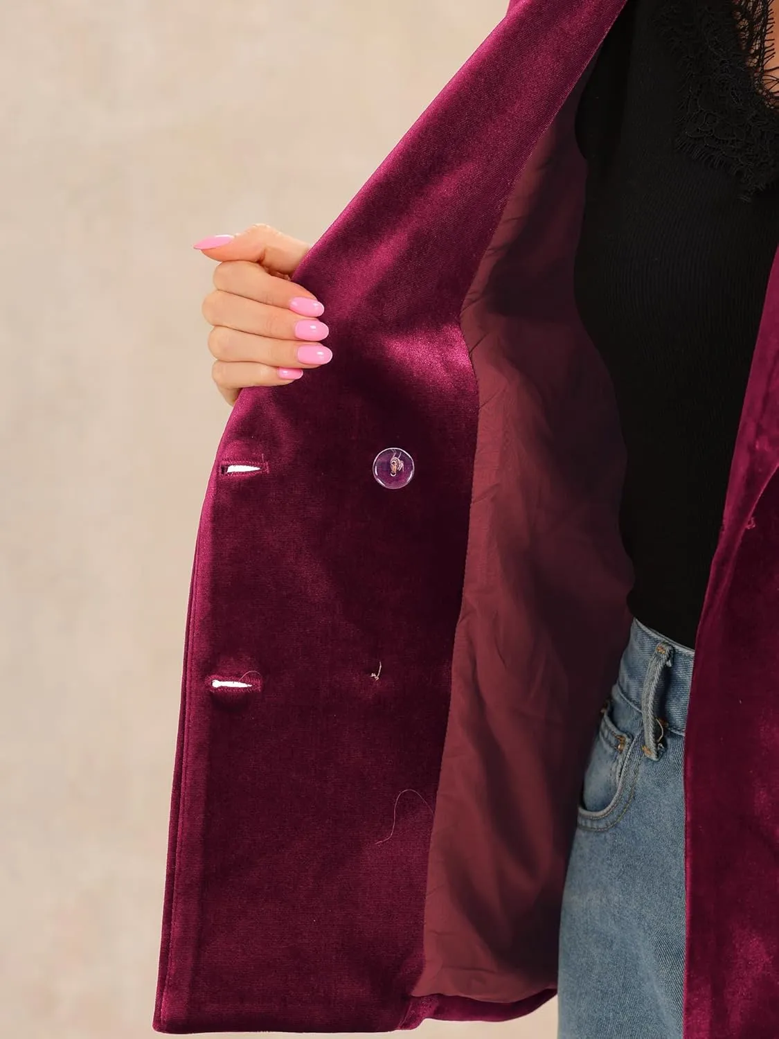 Allegra K Velvet Blazers for Women's Notched Lapel Long Sleeve Double Breasted Blazer Jacket