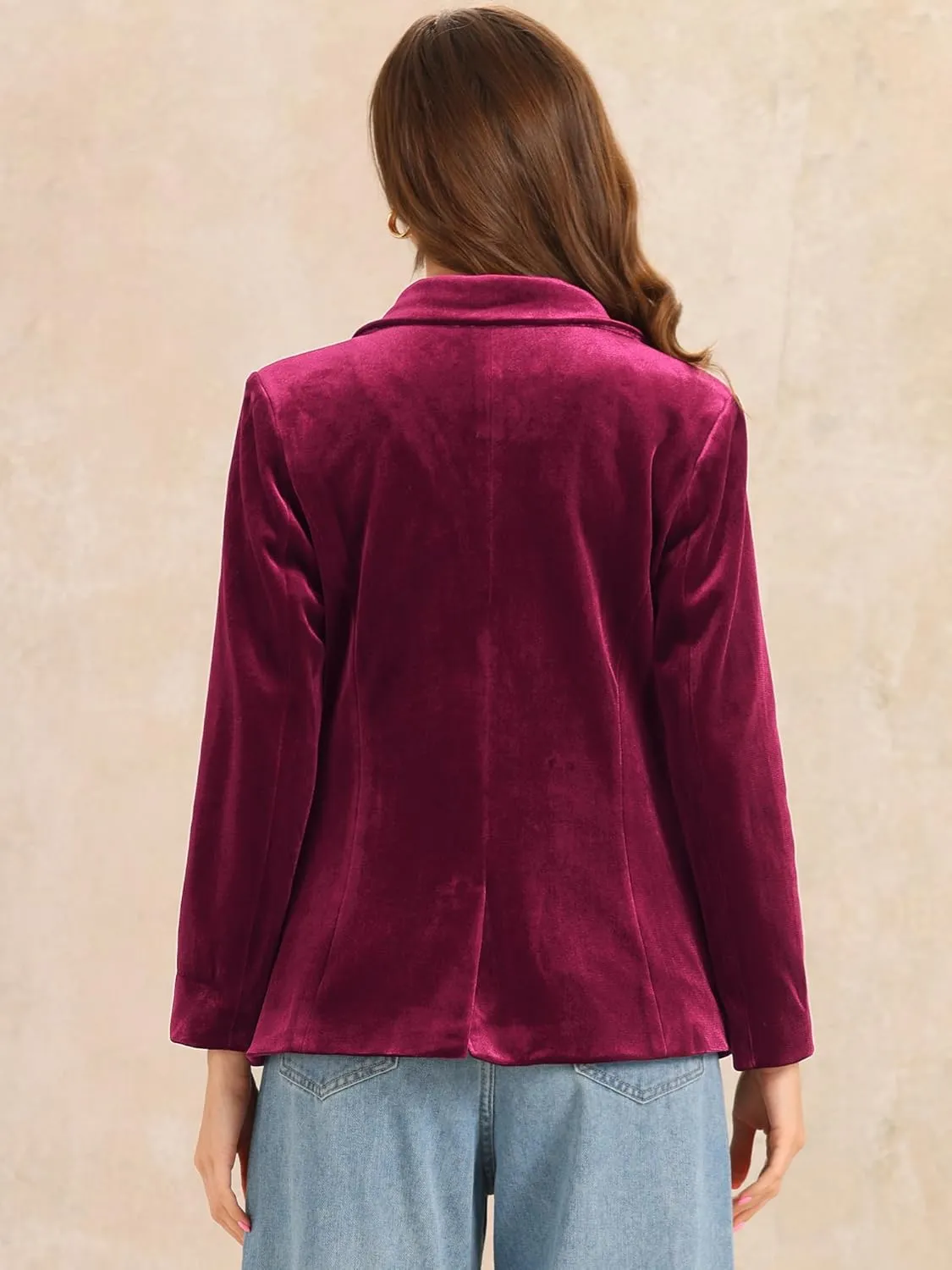 Allegra K Velvet Blazers for Women's Notched Lapel Long Sleeve Double Breasted Blazer Jacket