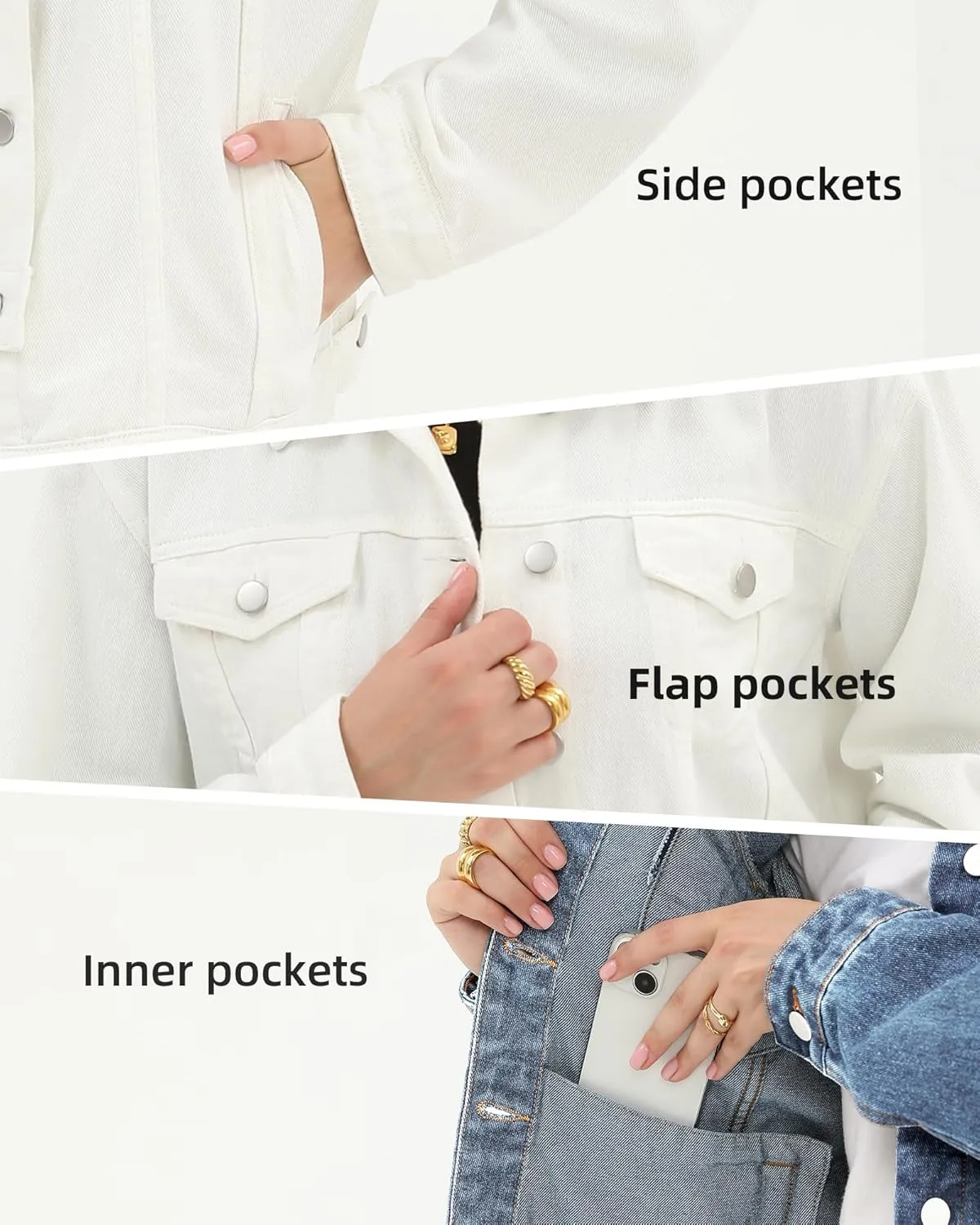 Argstar Denim Jacket for Women Button Up Long Sleeve with Pockets (Available in Inner Pockets)