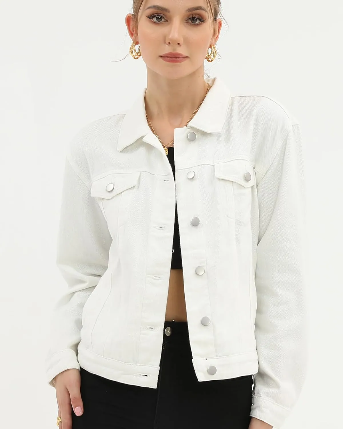 Argstar Denim Jacket for Women Button Up Long Sleeve with Pockets (Available in Inner Pockets)