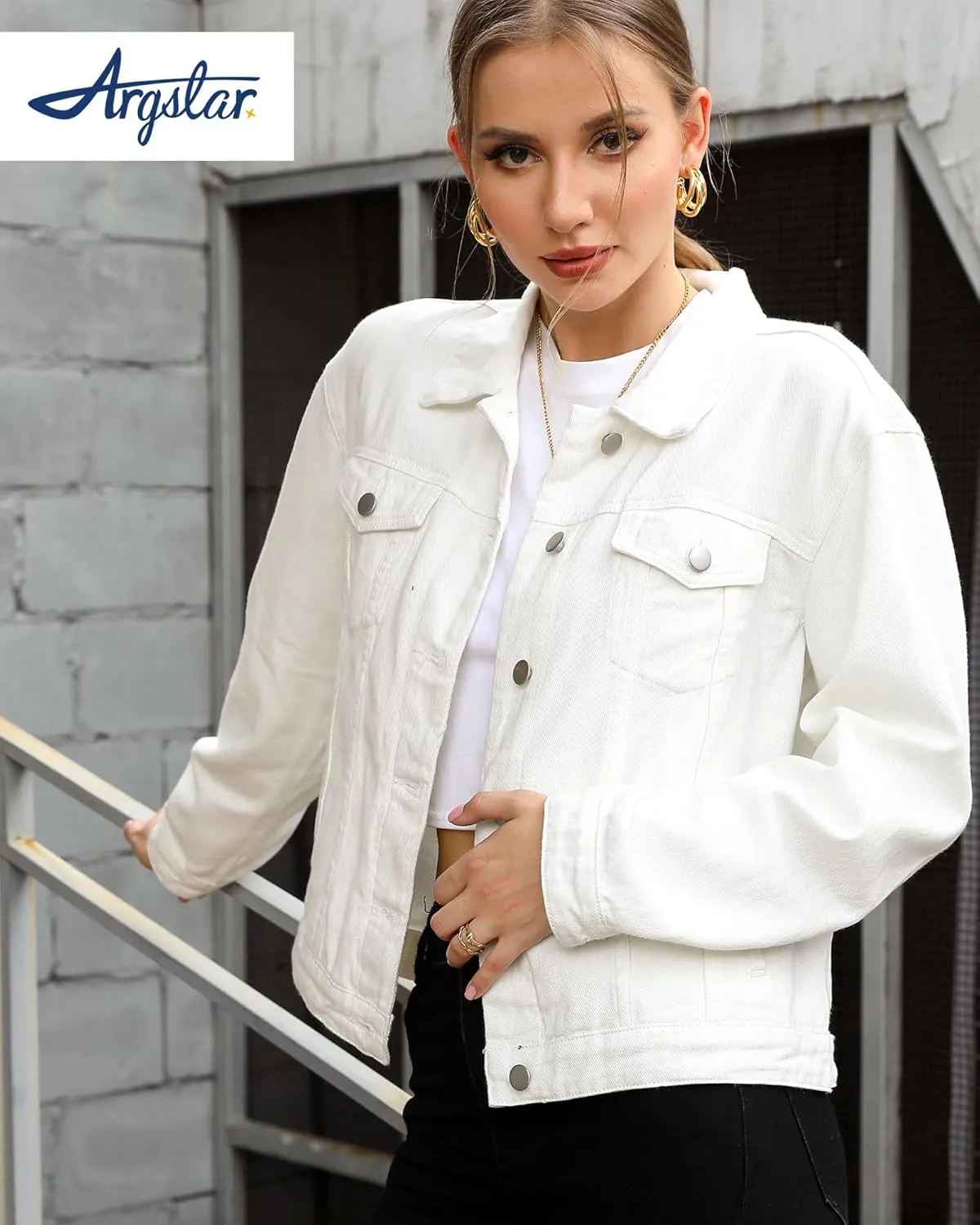 Argstar Denim Jacket for Women Button Up Long Sleeve with Pockets (Available in Inner Pockets)