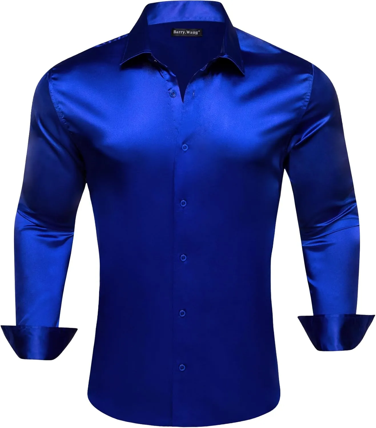 Barry.Wang Mens Stretch Dress Shirts Solid Long Sleeve Button Down Shirts Formal Casual Business Prom Party Wedding