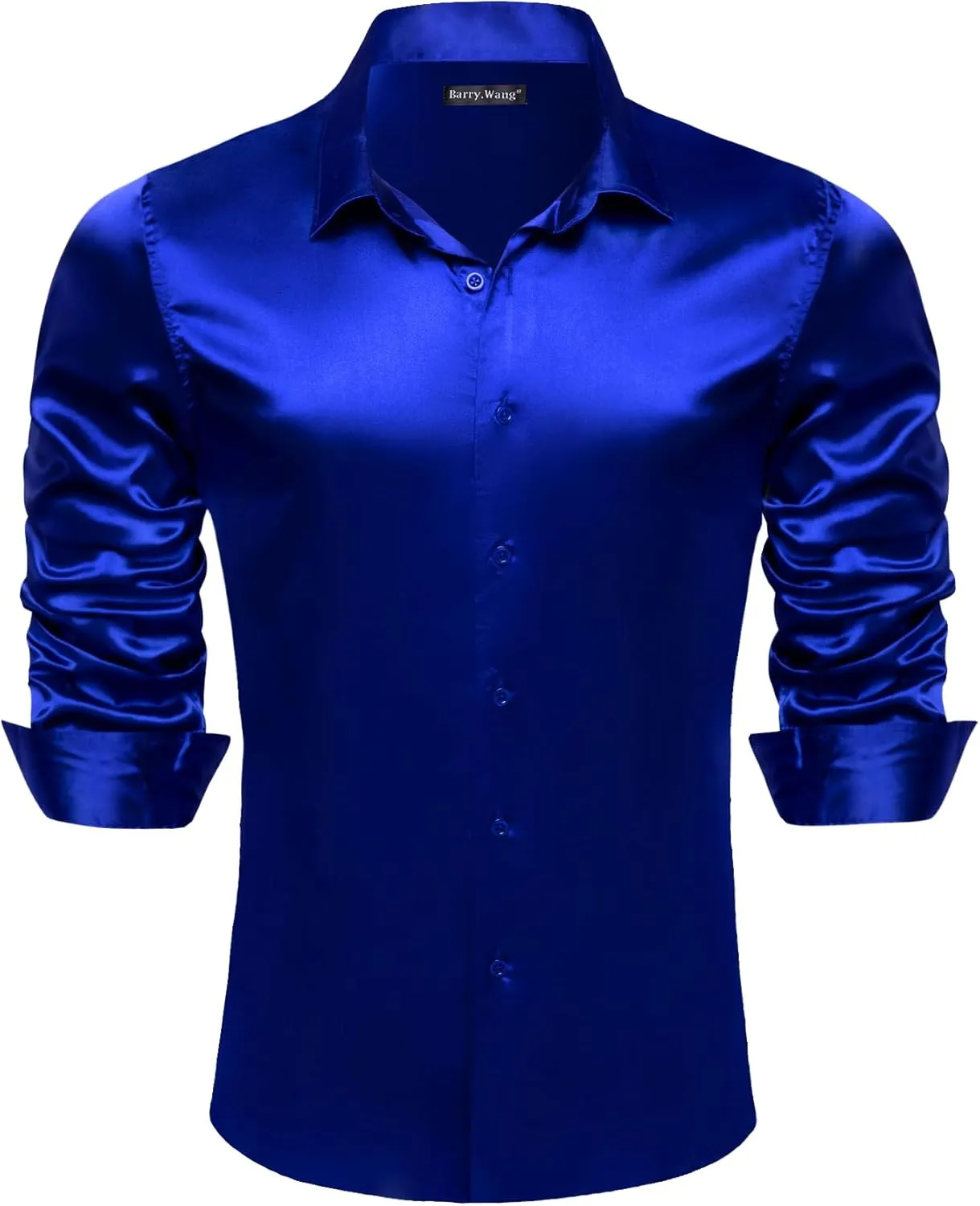 Barry.Wang Mens Stretch Dress Shirts Solid Long Sleeve Button Down Shirts Formal Casual Business Prom Party Wedding