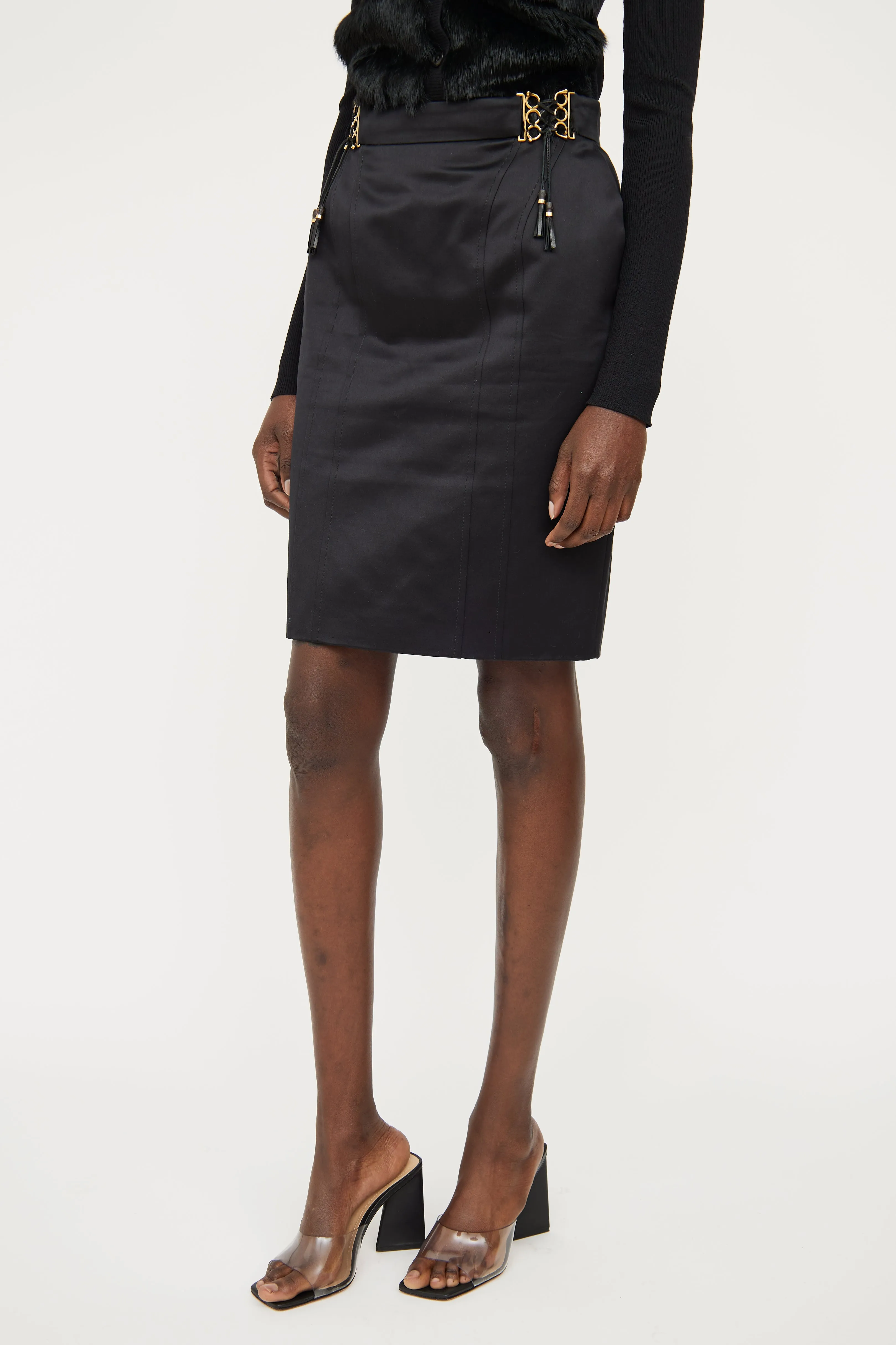Black Gold Detail Pencil Skirt