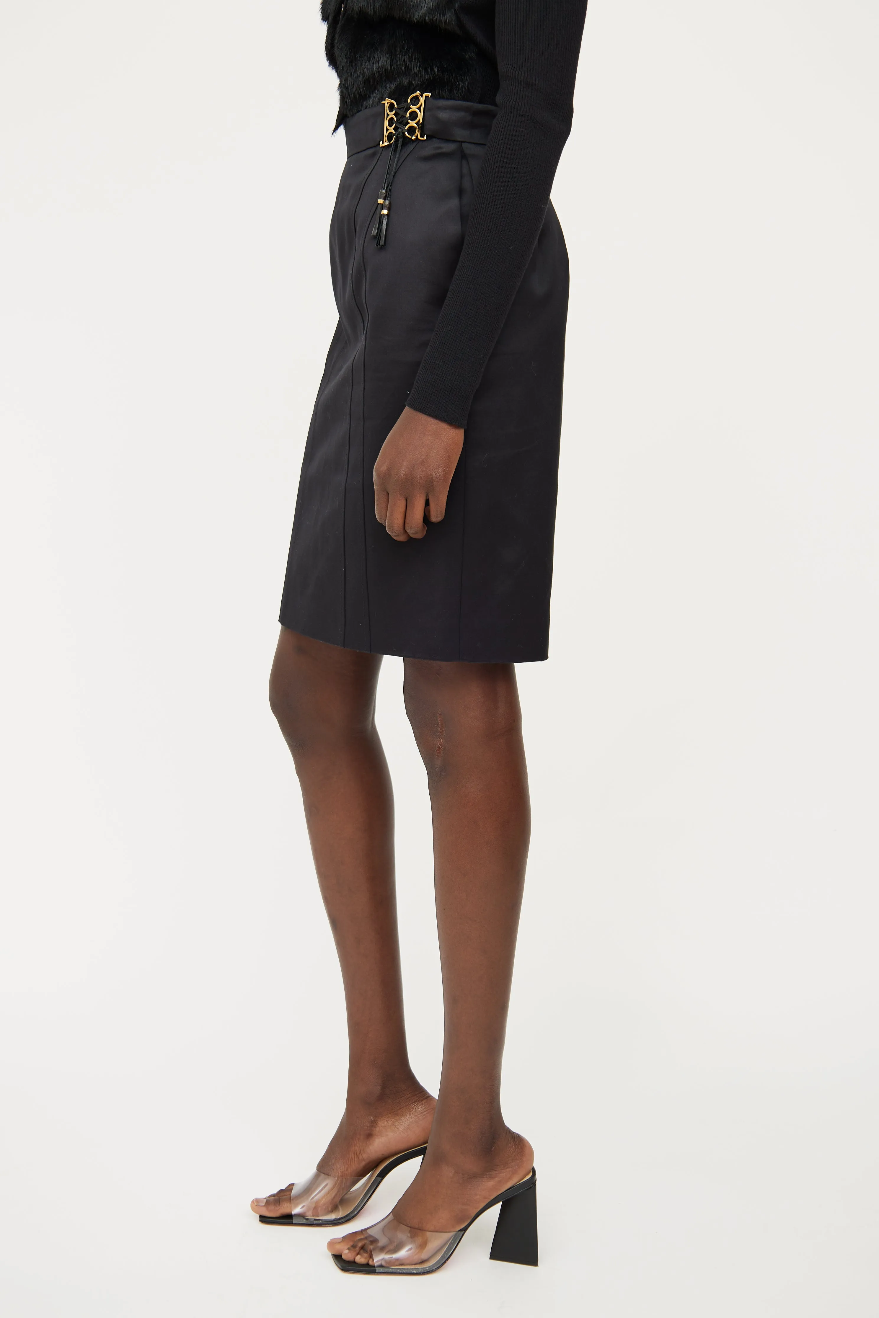 Black Gold Detail Pencil Skirt