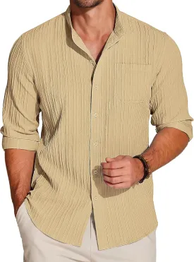 COOFANDY Men's Beach Shirt Casual Long Sleeve Button Down Textured Shirts