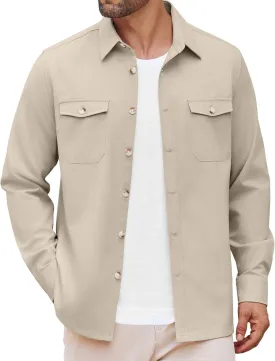COOFANDY Men's Casual Shirt Jacket Linen Button Down Shirt Long Sleeve Lightweight Shacket with Pockets