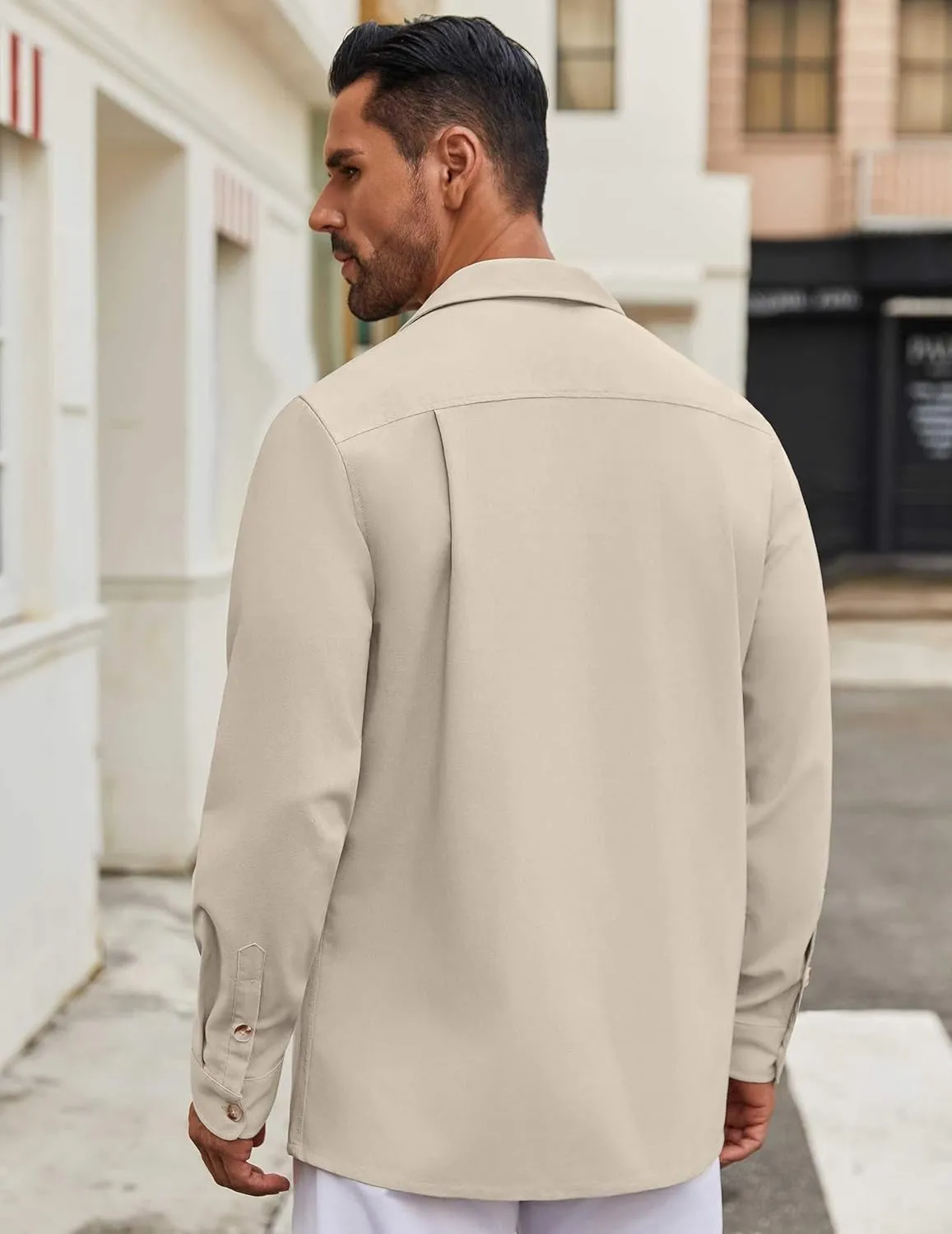 COOFANDY Men's Casual Shirt Jacket Linen Button Down Shirt Long Sleeve Lightweight Shacket with Pockets