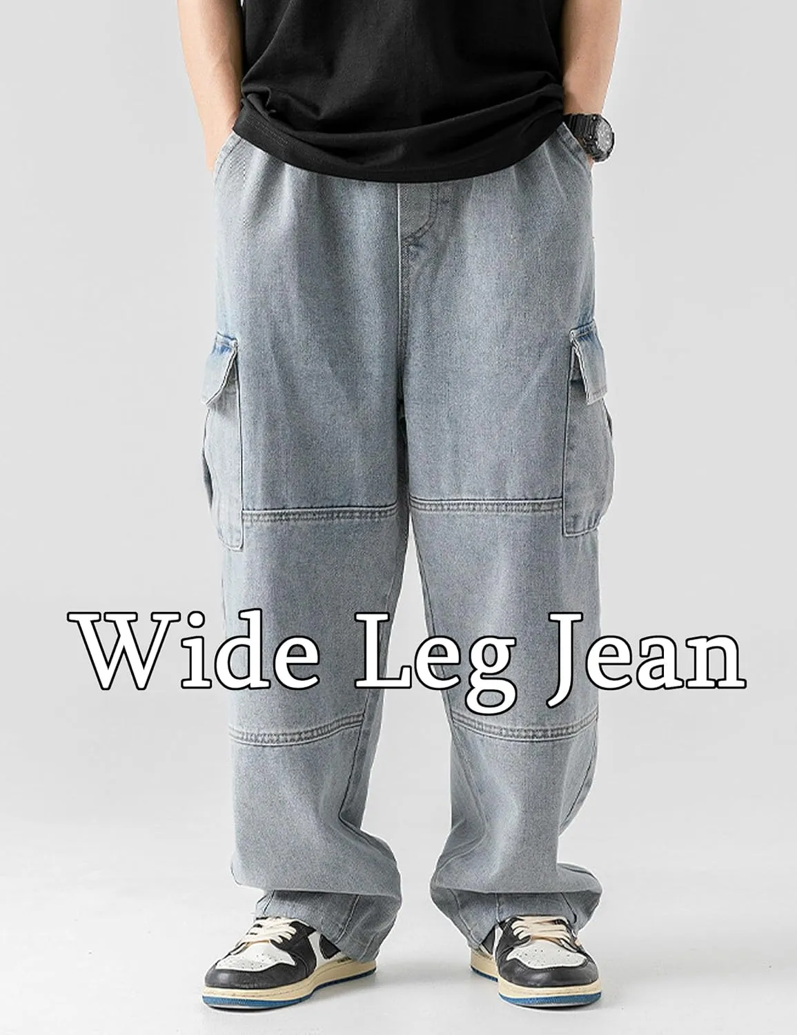Denim Cargo Pants Y2k Baggy Jeans Gothic Punk Wide Leg Streetwear Oversized Relaxed Fit Jeans