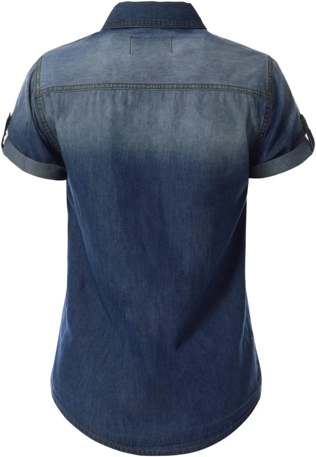 Design by Olivia Women's Cap Sleeve Button Down Denim Chambray Shirt