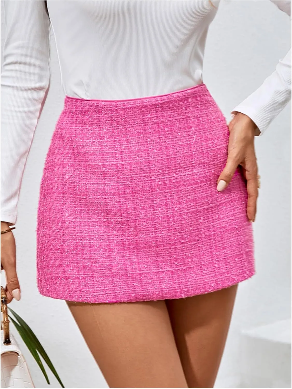 Floerns Women's Casual Houndstooth Print Straight A-Line Zipper Bodycon Mini Skirt