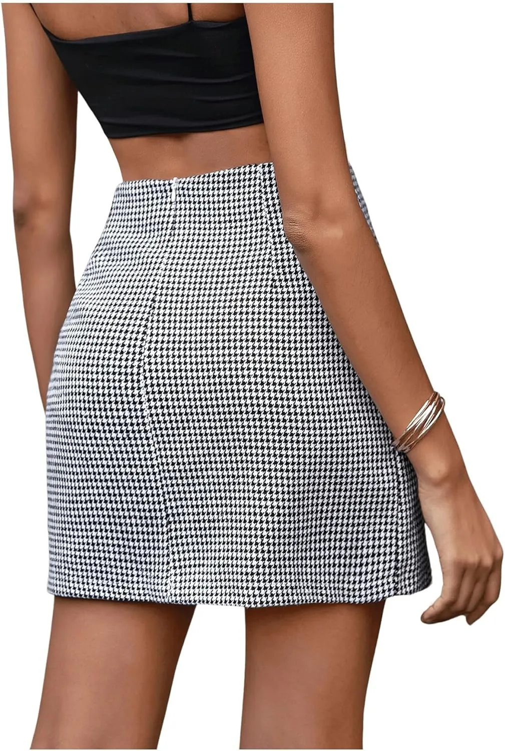Floerns Women's Casual Houndstooth Print Straight A-Line Zipper Bodycon Mini Skirt