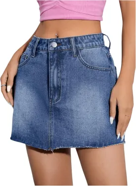 Floerns Women's Causal High Waist Raw Hem Pocket Denim Jean Short Skirt