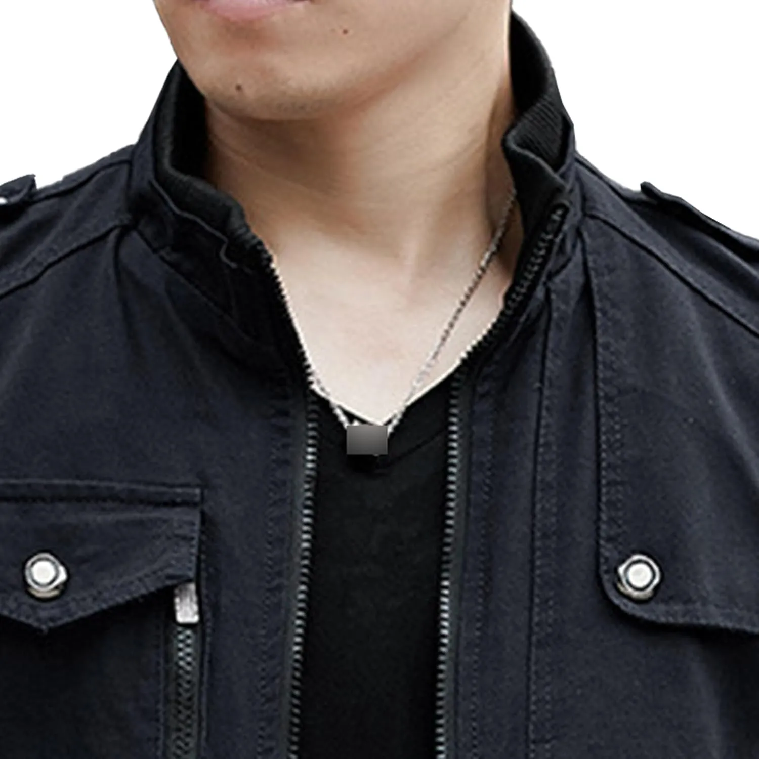 JEKE-DG Men's Stand Collar Fashion Denim Jacket Military Slim Fit Jean Jacket Full Zip Casual Multipocket Jean Coat