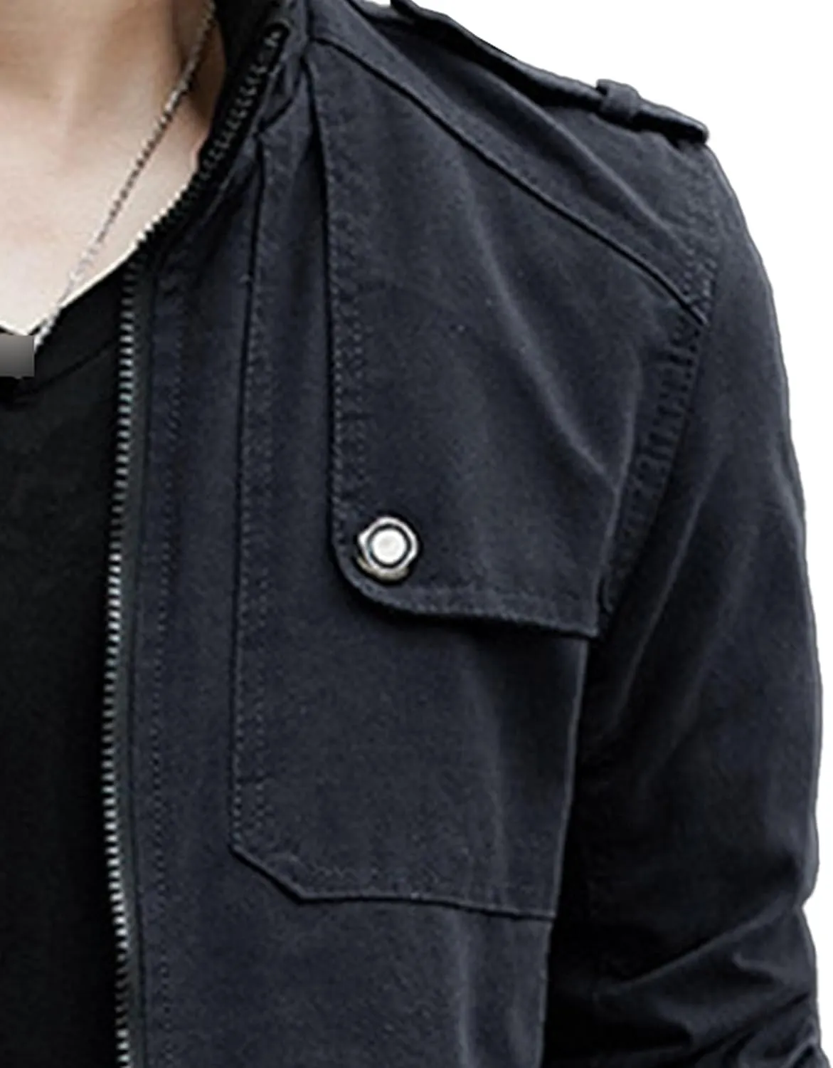 JEKE-DG Men's Stand Collar Fashion Denim Jacket Military Slim Fit Jean Jacket Full Zip Casual Multipocket Jean Coat
