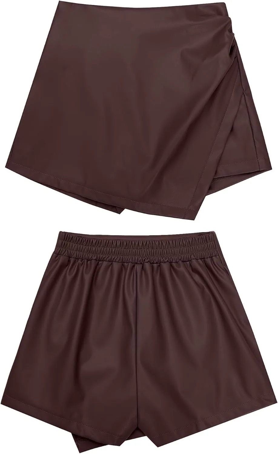 luvamia Shorts for Women Faux Leather Skorts High Waisted PU Leather Shorts Elastic Waist Ruched Wrap Skorts Skirts