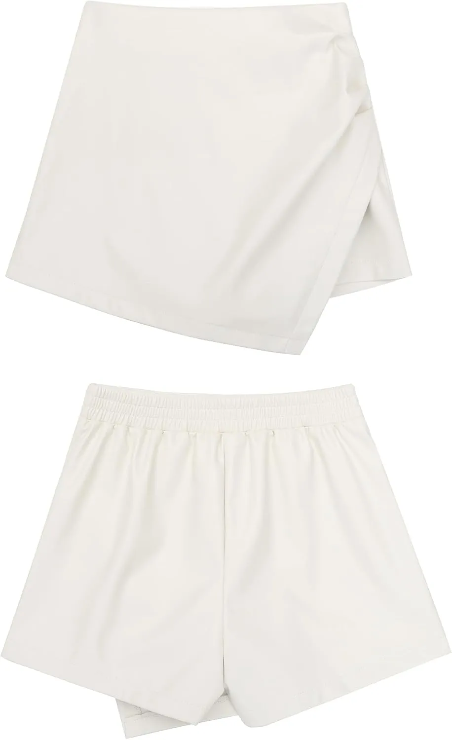 luvamia Shorts for Women Faux Leather Skorts High Waisted PU Leather Shorts Elastic Waist Ruched Wrap Skorts Skirts