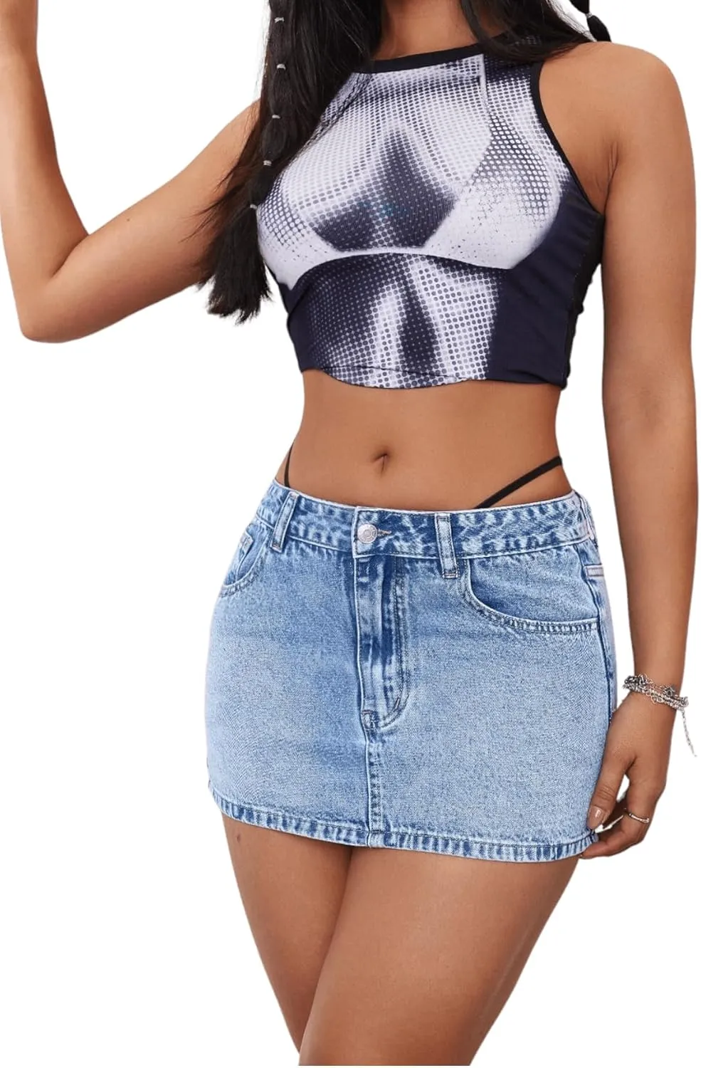 MakeMeChic Women's Casual High Waist Bodycon Jean Skirt Button Zipper Fly Mini Denim Skirt