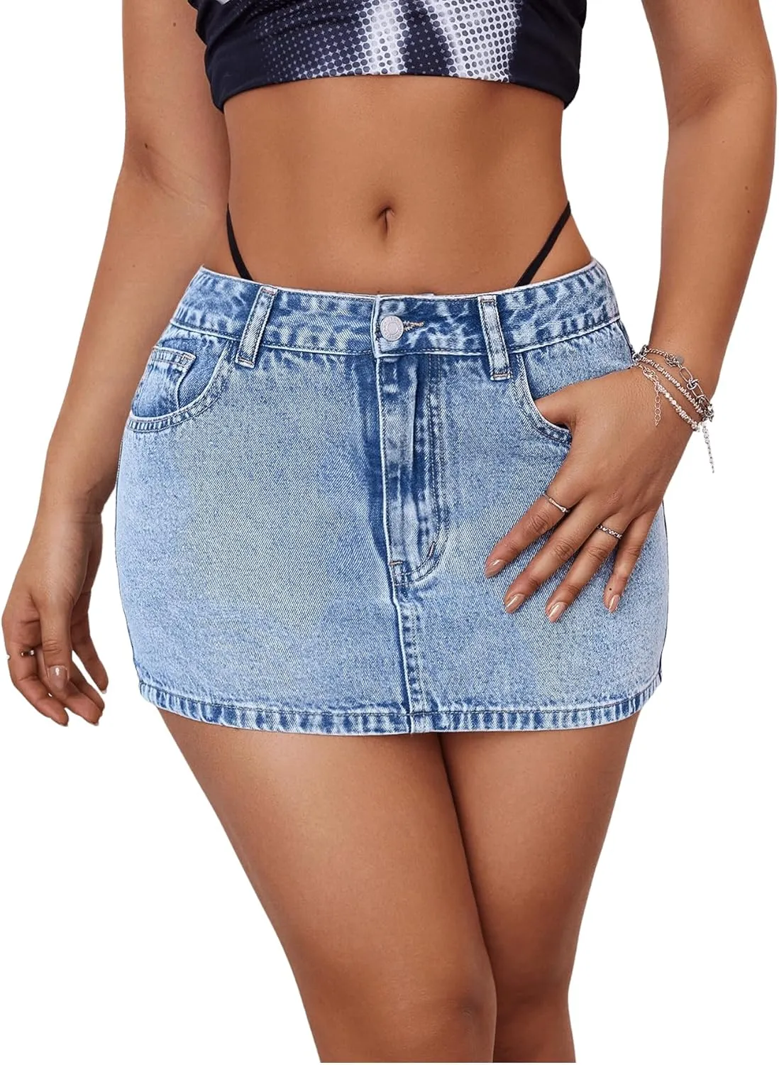 MakeMeChic Women's Casual High Waist Bodycon Jean Skirt Button Zipper Fly Mini Denim Skirt
