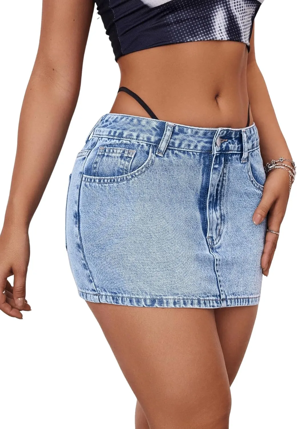 MakeMeChic Women's Casual High Waist Bodycon Jean Skirt Button Zipper Fly Mini Denim Skirt
