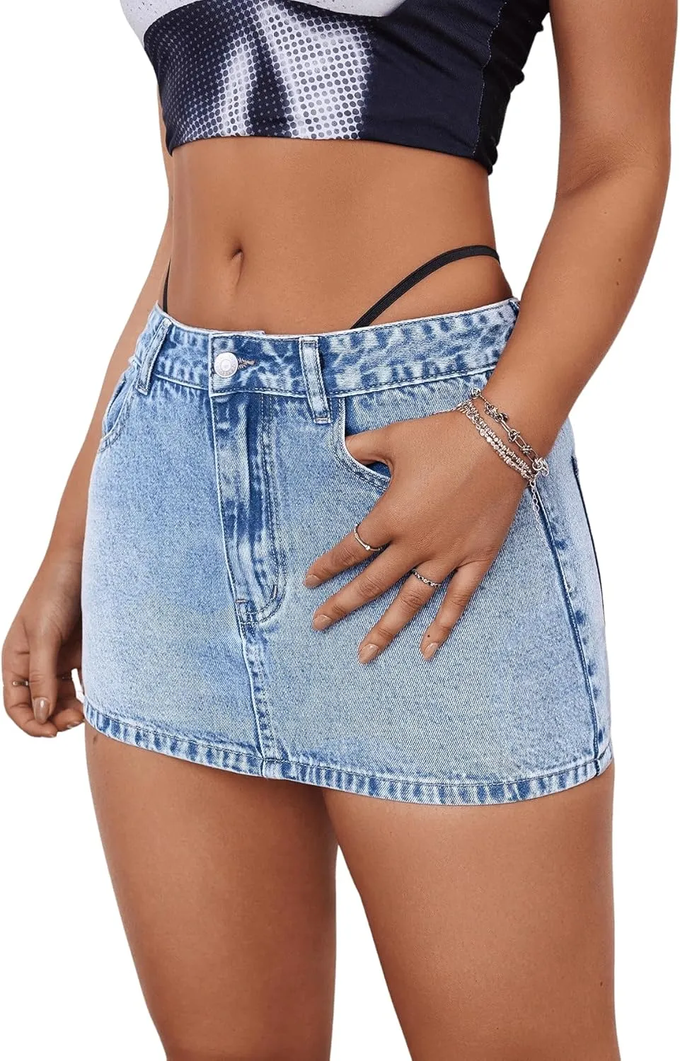 MakeMeChic Women's Casual High Waist Bodycon Jean Skirt Button Zipper Fly Mini Denim Skirt