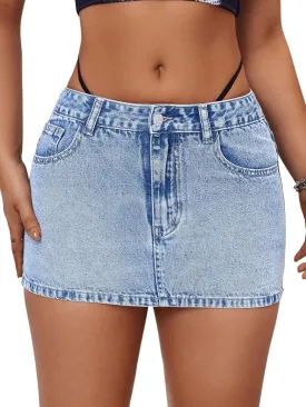 MakeMeChic Women's Casual High Waist Bodycon Jean Skirt Button Zipper Fly Mini Denim Skirt
