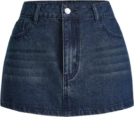MakeMeChic Women's Casual High Waist Bodycon Jean Skirt Button Zipper Fly Mini Denim Skirt