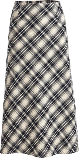MakeMeChic Women's Casual Plaid Print Midi Skirt High Waist Straight Hem Zipper Long Skirts