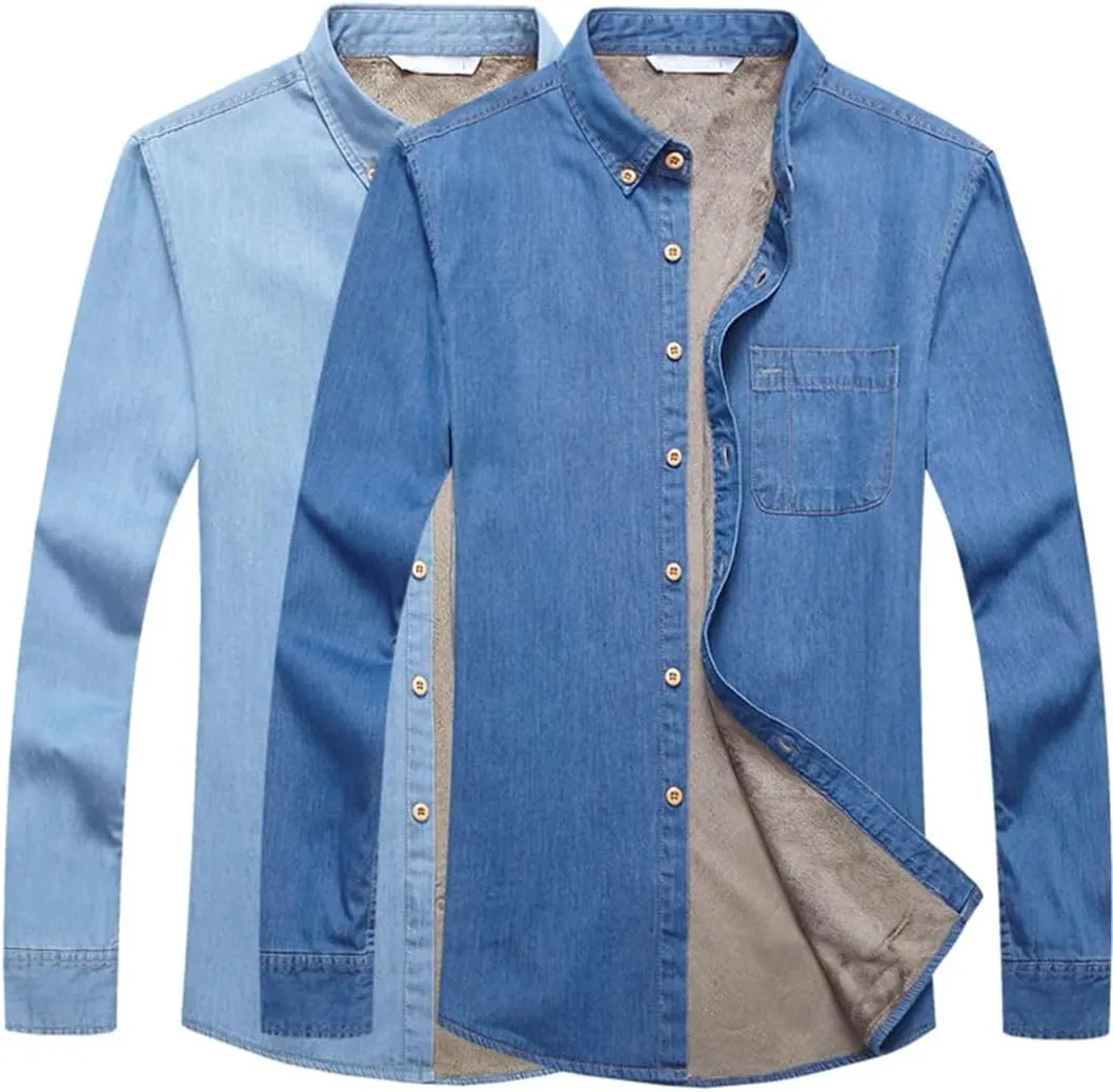 Men's Fashion Winter Denim Shirt Warm Fleece Lined Denim Shirt Denim Jacket