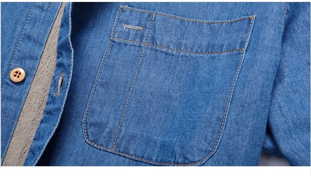 Men's Fashion Winter Denim Shirt Warm Fleece Lined Denim Shirt Denim Jacket