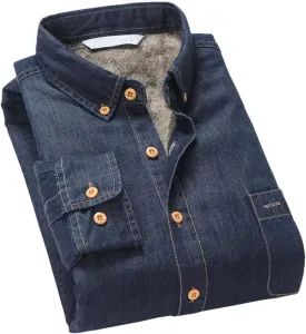 Men's Fashion Winter Denim Shirt Warm Fleece Lined Denim Shirt Denim Jacket