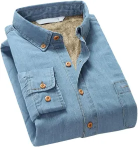 Men's Fashion Winter Denim Shirt Warm Fleece Lined Denim Shirt Denim Jacket