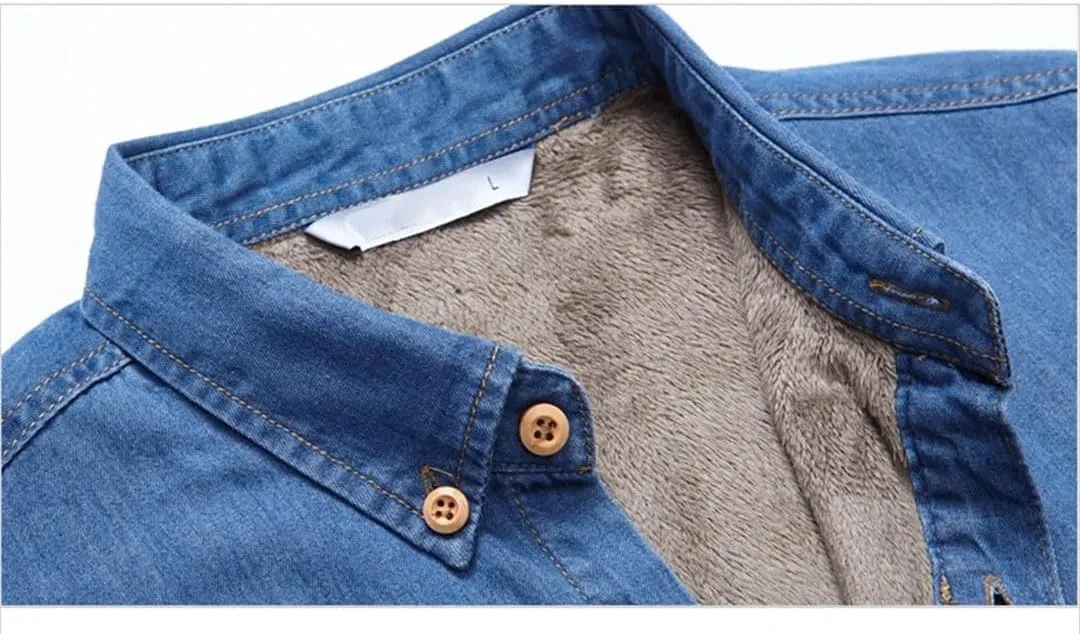 Men's Fashion Winter Denim Shirt Warm Fleece Lined Denim Shirt Denim Jacket