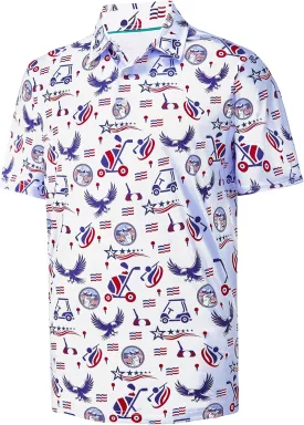 Mens Golf Shirt Short Sleeve Dry Fit Print Moisture Wicking Performance Patterns Collared Polo Shirt