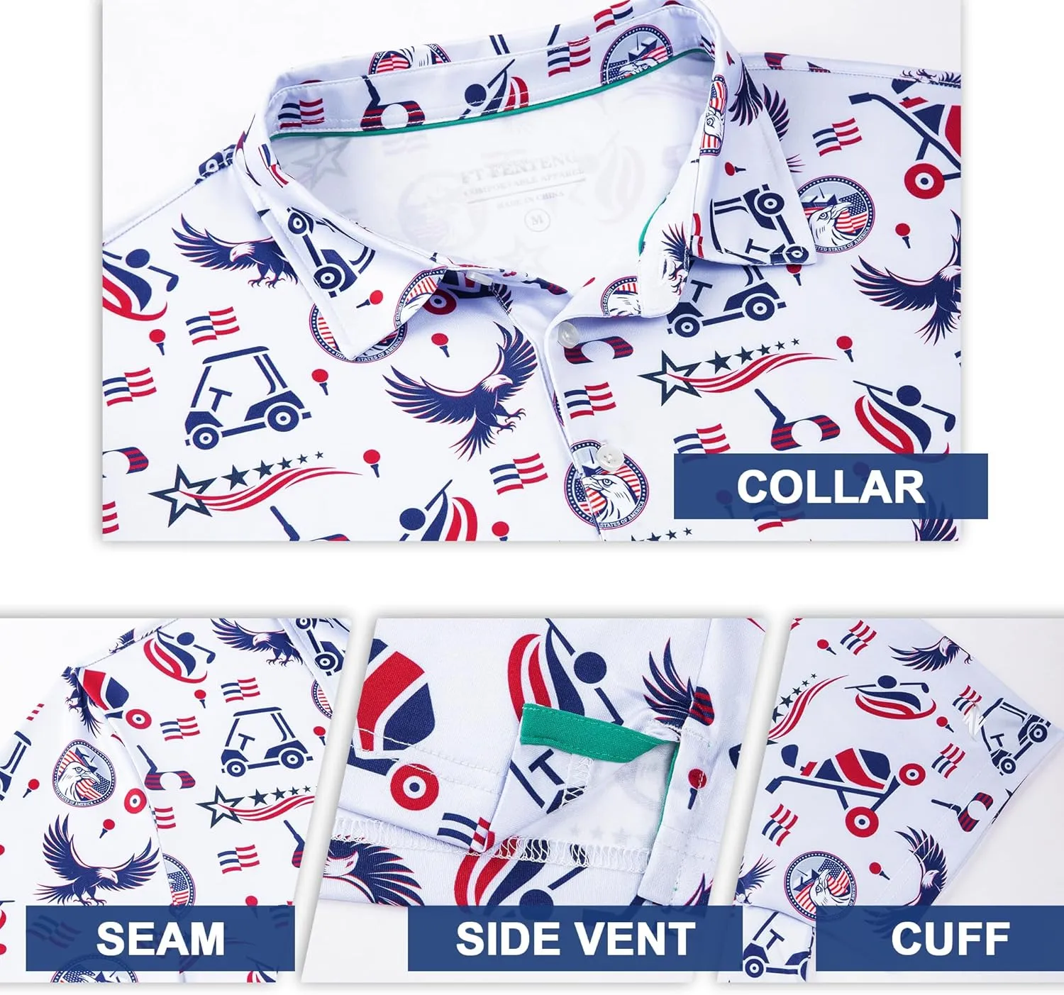Mens Golf Shirt Short Sleeve Dry Fit Print Moisture Wicking Performance Patterns Collared Polo Shirt