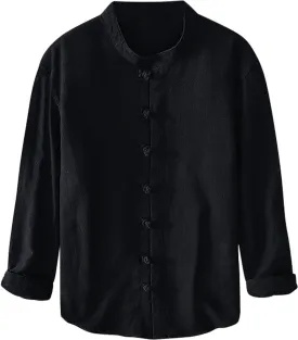 Mens Long Sleeve Linen Shirts Traditional Arts Kung Fu Tai Chi Classic Shirt Blouses Jackets Summer Casual Outfits