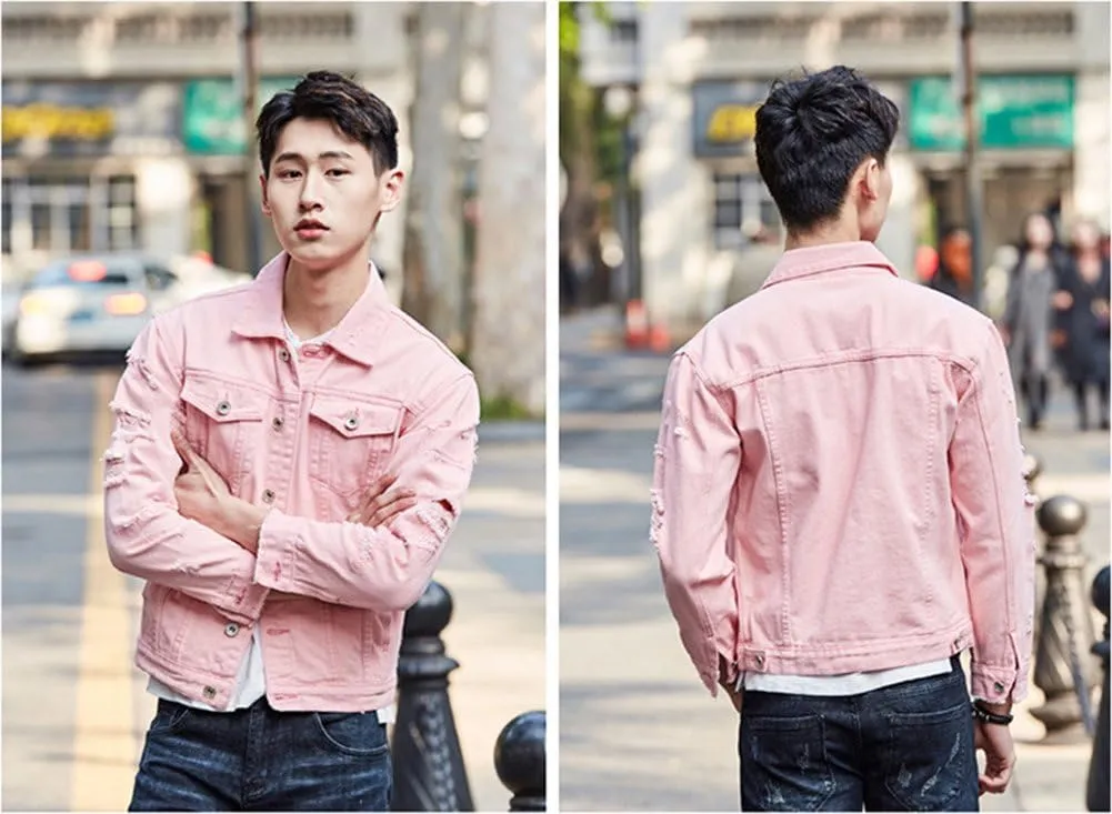 Men`s Retro Vintage Washed Ripped Hip Hop Motorcycle Denim Jacket