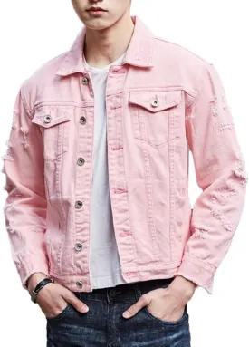 Men`s Retro Vintage Washed Ripped Hip Hop Motorcycle Denim Jacket