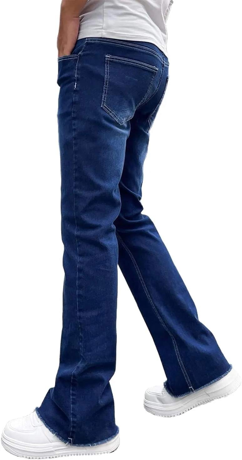 Men's Straight Leg Boot Cut Jeans Stretch Slim Fit Flared Jeans Light Wash Vintage Skinny Denim Pants