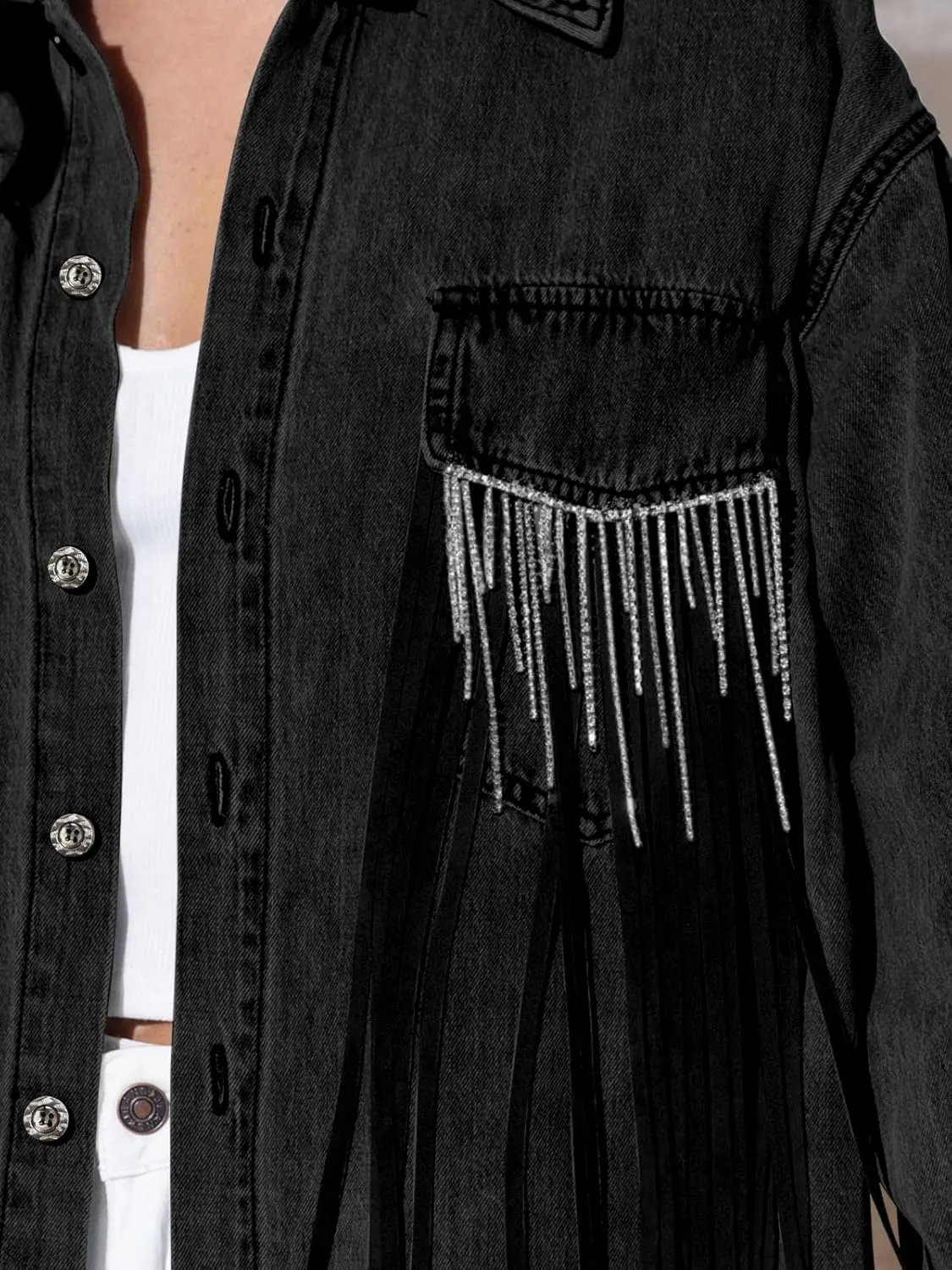 Paintcolors Women's Button Down Denim Shirt Oversized Long Sleeve Casual Frayed Pocket Work Blouses Chambray Tops Jacket