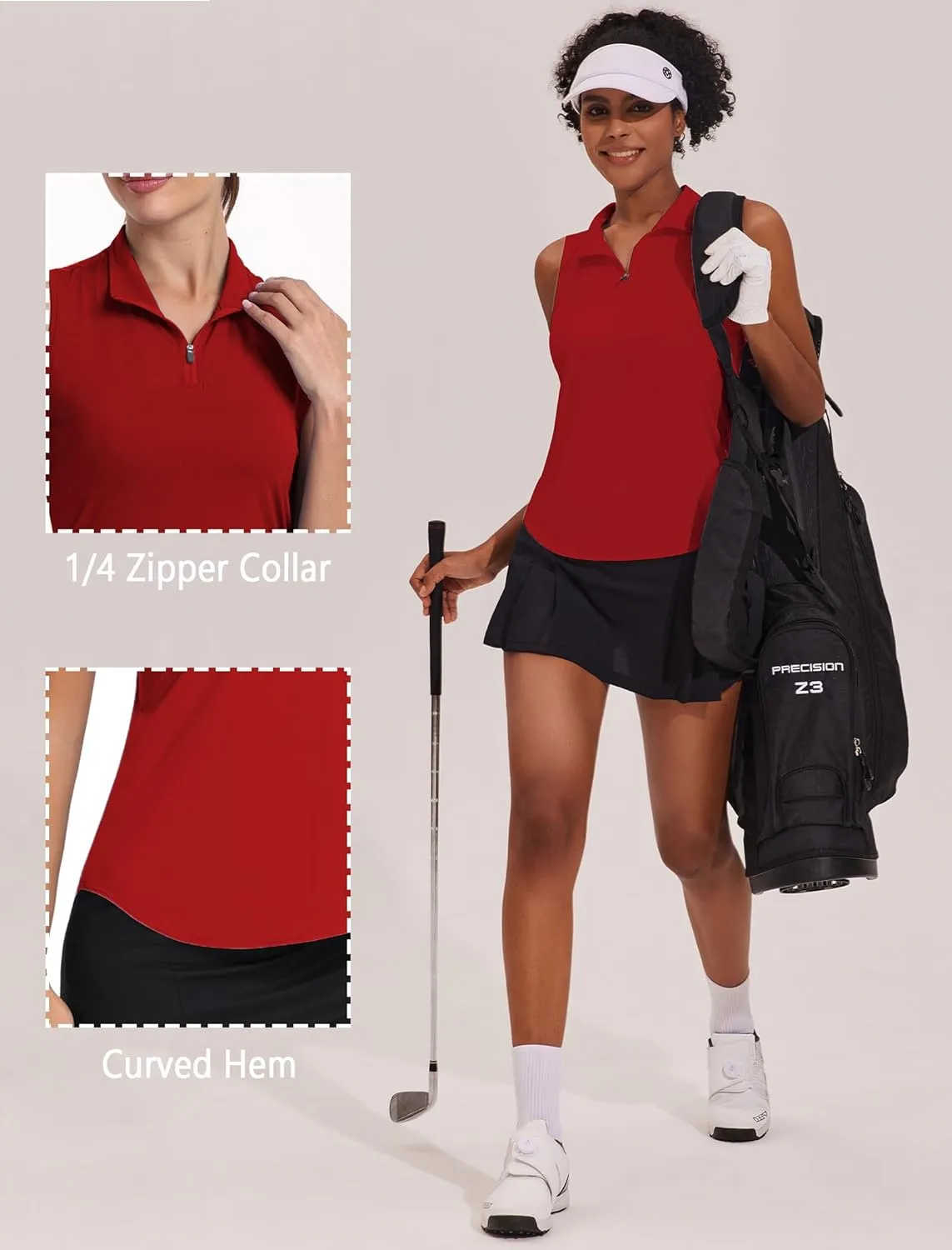 PINSPARK Women Golf Shirts Sleeveless UPF 50  Tennis Polo Shirts 1/4 Zip with Collar Racerback Tank Tops Pickleball Shirts