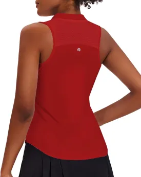 PINSPARK Women Golf Shirts Sleeveless UPF 50  Tennis Polo Shirts 1/4 Zip with Collar Racerback Tank Tops Pickleball Shirts