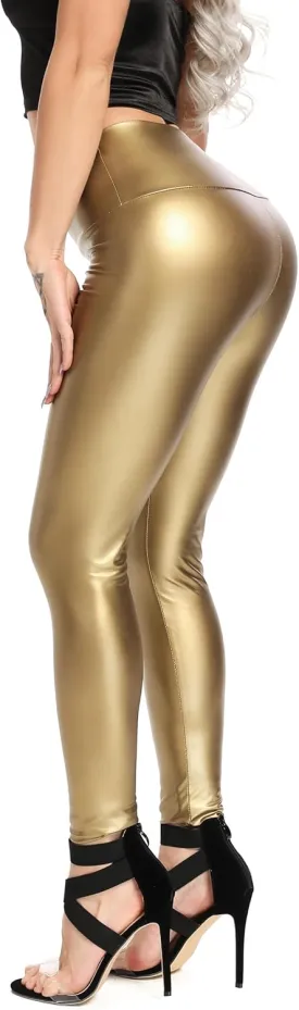 RIOJOY Womens Sexy Leather Leggings PU High Waist Butt Lifting Pleather Pants Stretchy Faux Leather Tights Push Up