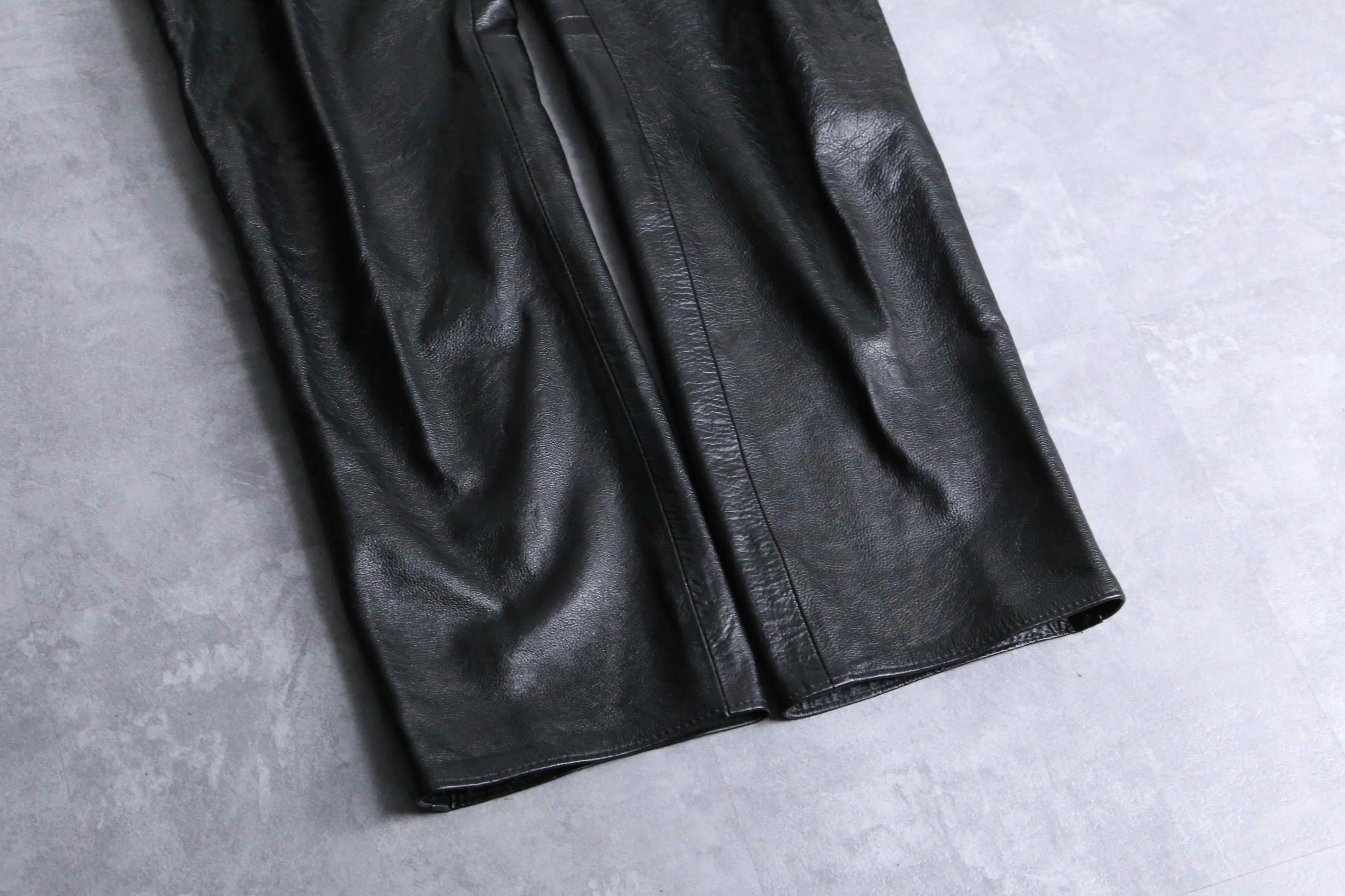 shiny black real leather pants