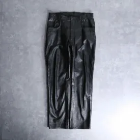 shiny black real leather pants