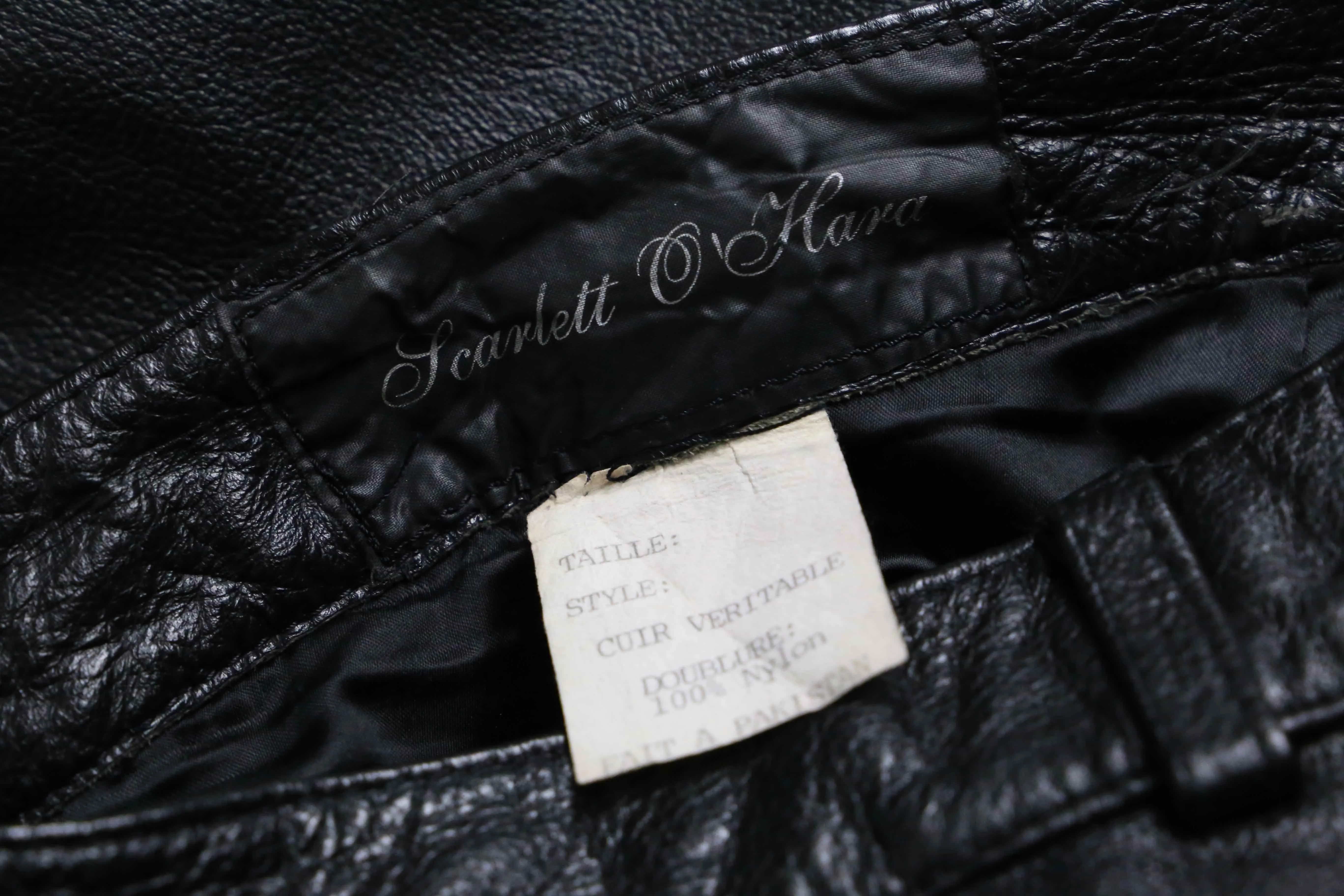 shiny black real leather pants