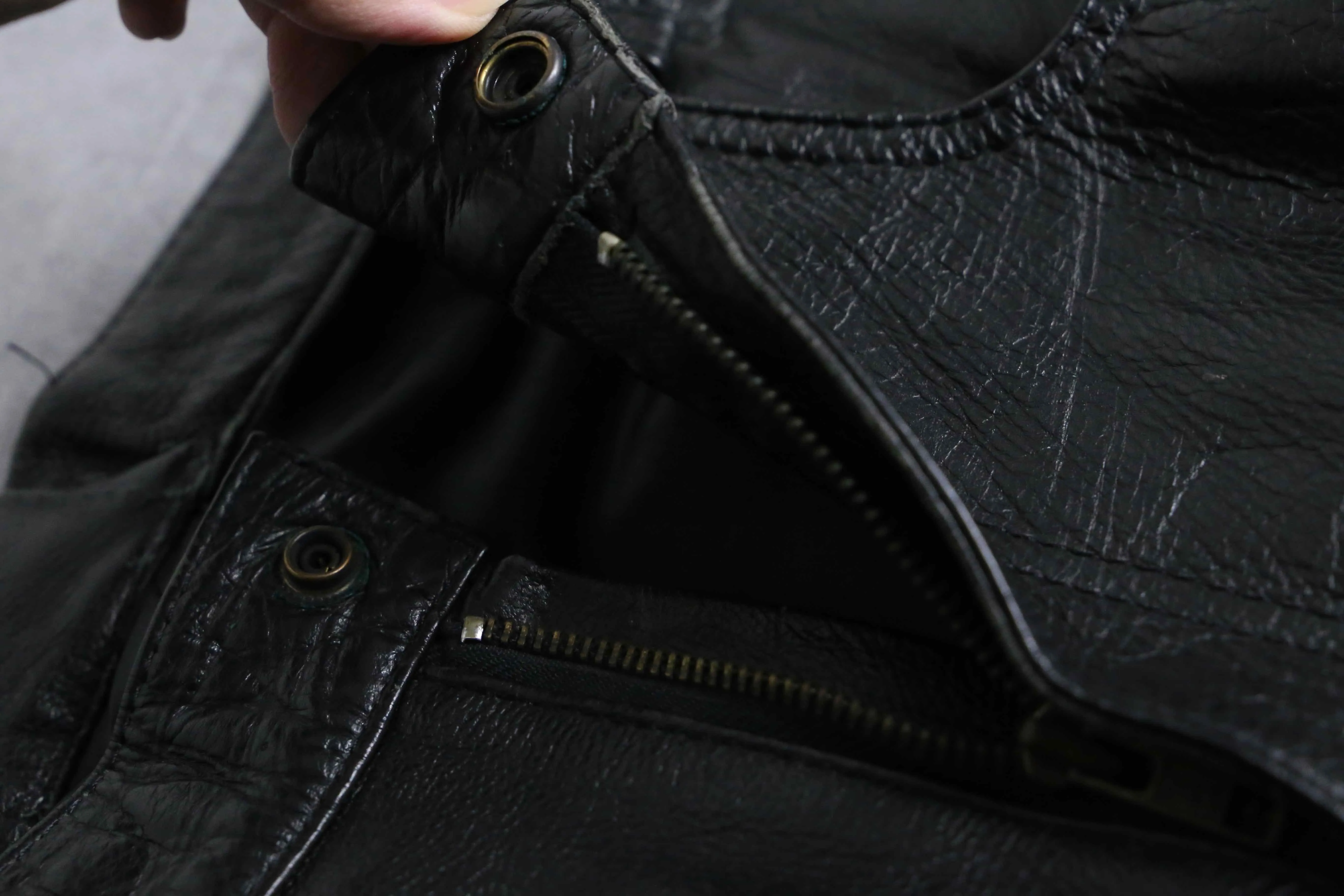shiny black real leather pants