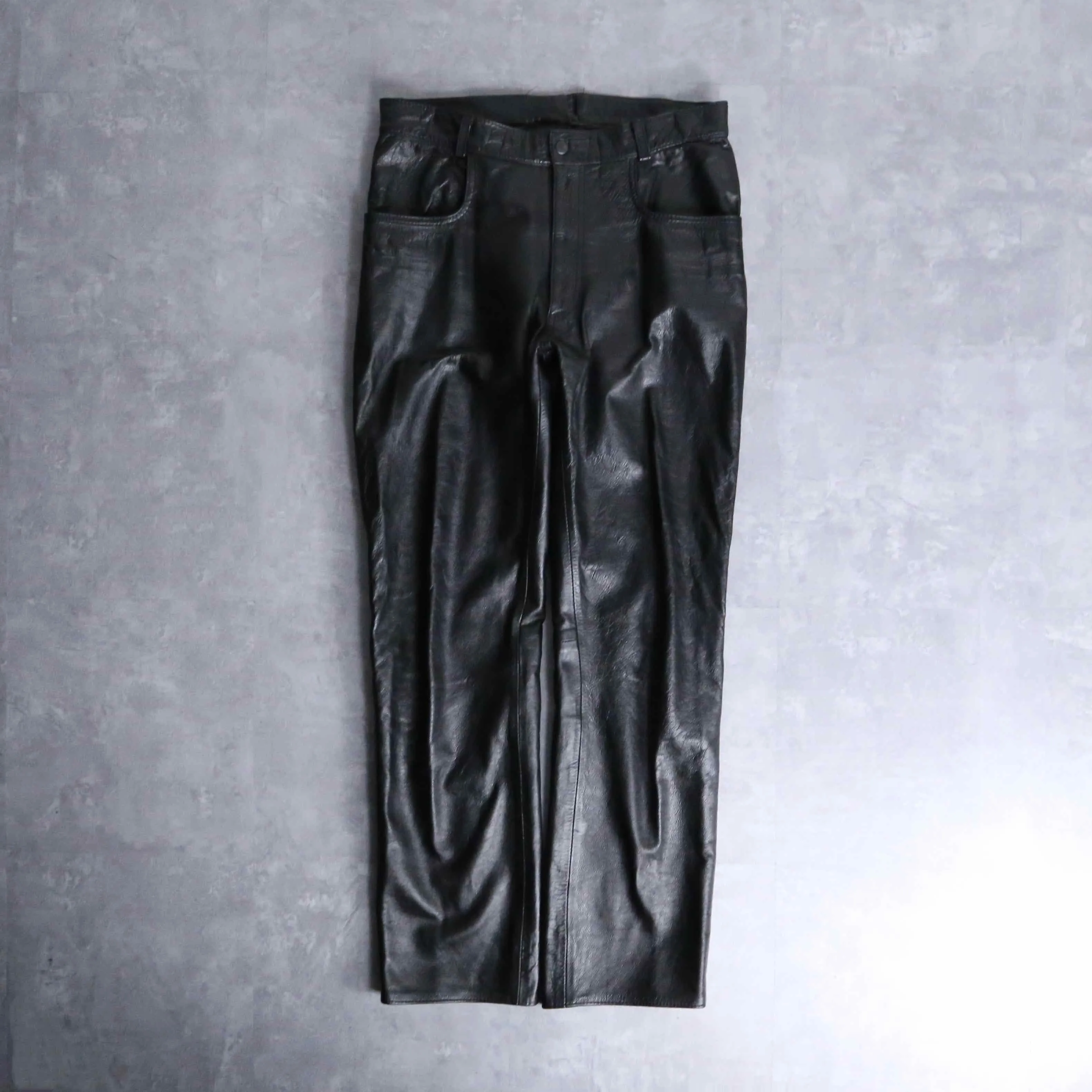 shiny black real leather pants