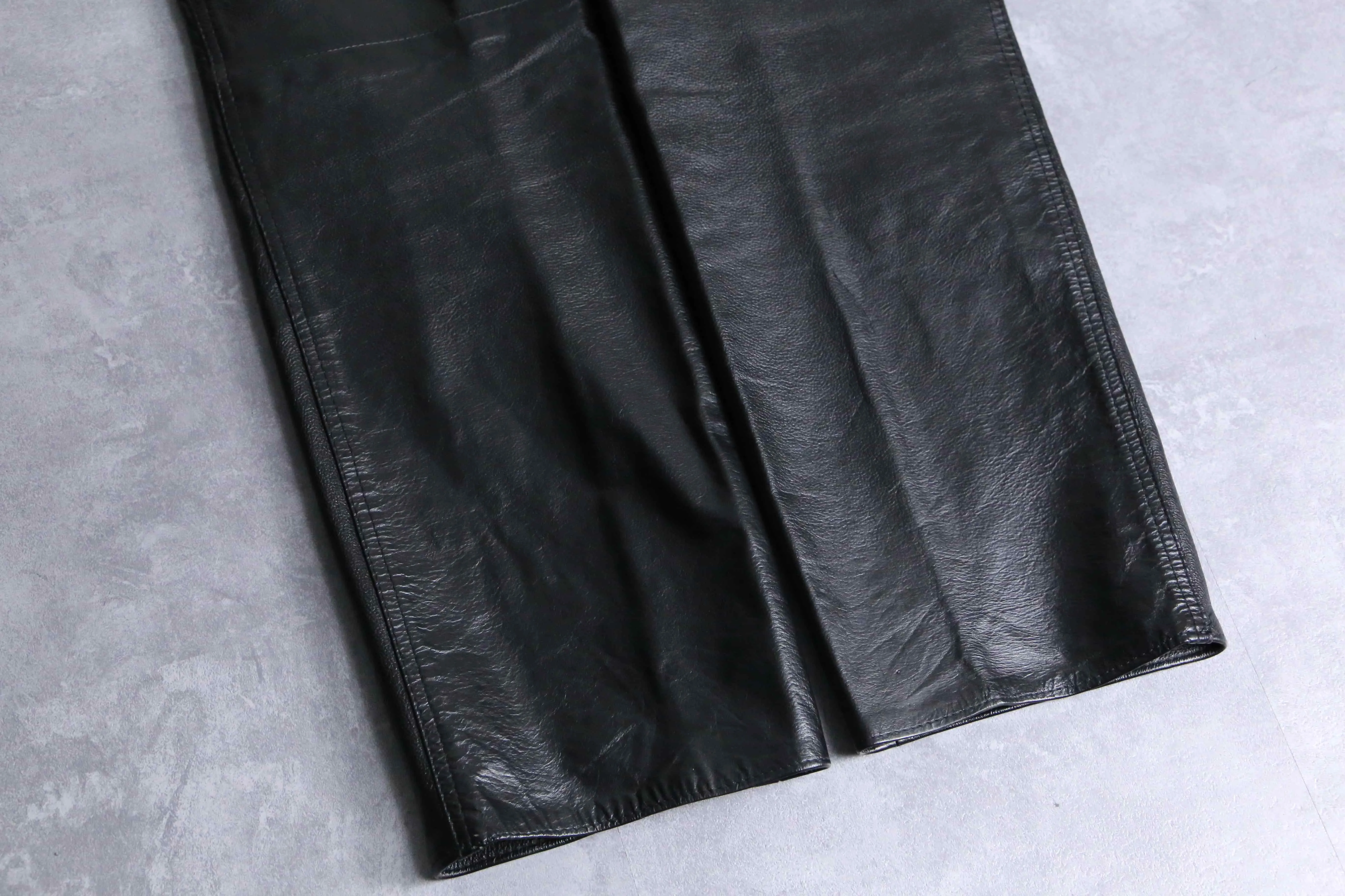 shiny black real leather pants