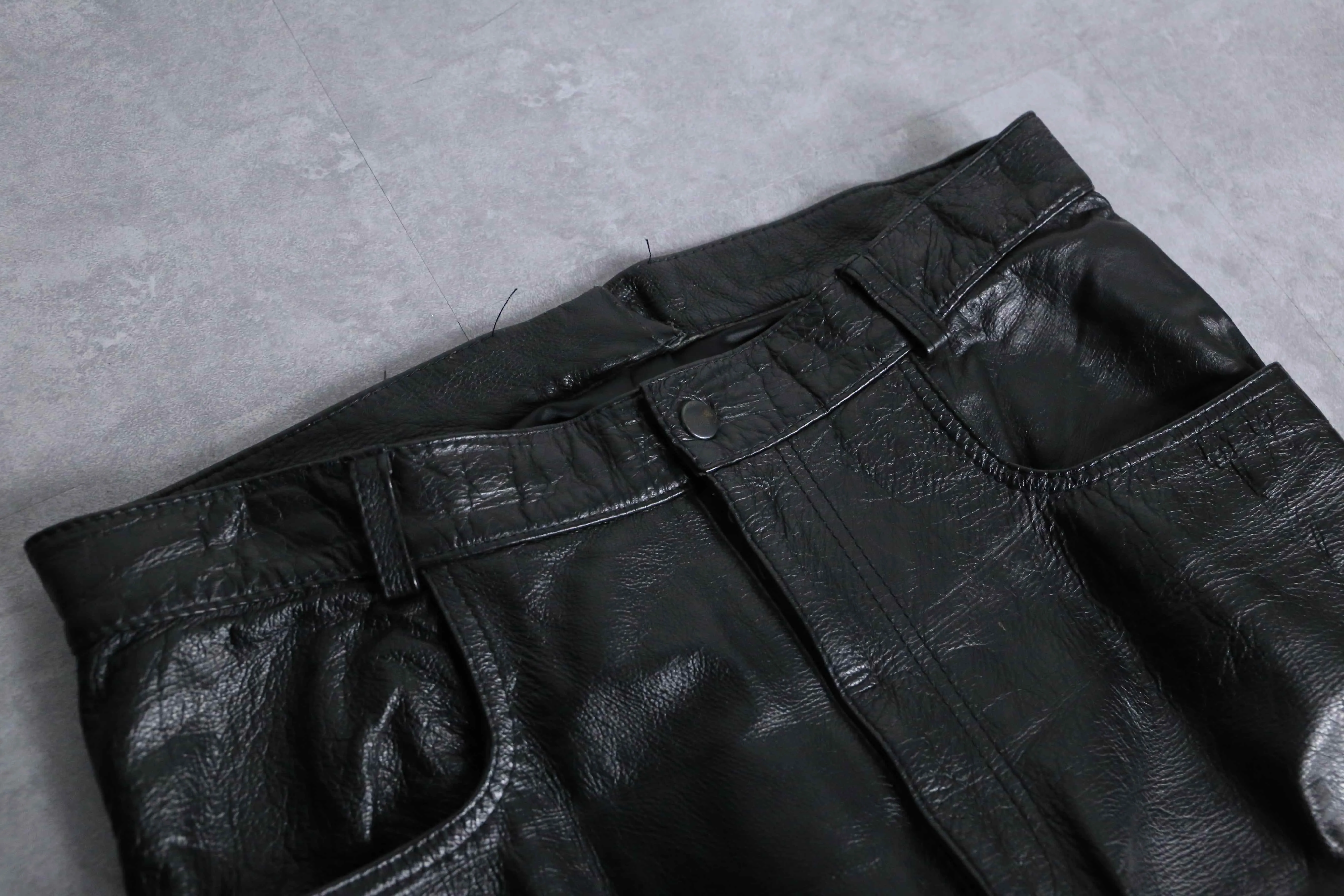 shiny black real leather pants